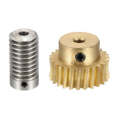 uxcell Worm Gear Set 25T 0.8 Module 1:25 Reduction Rate, Right Rotation Drive Gear Box Wheel Reduce Transmission Part (Brass Gear-4mm Bore, 1045 Steel Rod 5mm Bore) - size: Gear-4mm, Rod-5mm Bore, style: 0.8M-25T