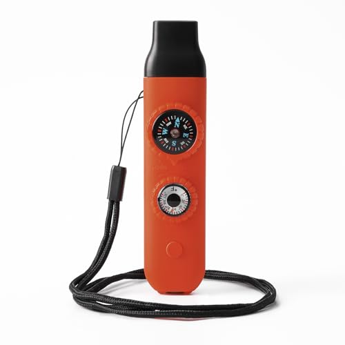 Emergency Survival Safety Whistle，Whistle for Kids with Lanyard,Compass,Thermometer,Ideal for Kayaking, Boating, Hiking, Camping, Climbing - color: Orange