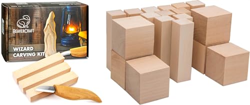 BeaverCraft DIY03 Wizard Whittling Kit for Beginners BW 18 pcs Whittling Wood Carving Blocks Basswood for Carving Wood