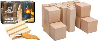 BeaverCraft DIY03 Wizard Whittling Kit for Beginners BW 18 pcs Whittling Wood Carving Blocks Basswood for Carving Wood