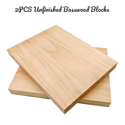 2PCS Unfinished Basswood Blocks for Crafts, Wood Craft Panels for Art, Engraving, Painting, DIY Projects, Chip Carving, Fretwork (7.87 x 5.9 x 0.78 in) - size: 7.87 x 5.9 x 0.78 in