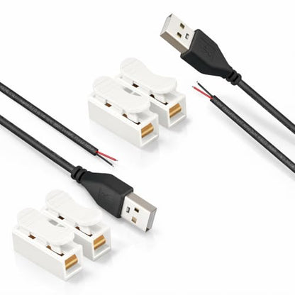 1.64ft Black USB Pigtail Cable 2-Pack with Wire Connectors - color: Wire Connectors&Black 1.64FT USB 2.0 Male