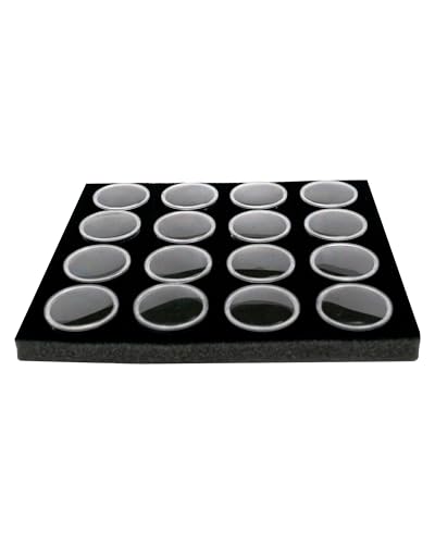 Novel Box 16 Medium Gem Jars with Black Foam Gemstone Tray 7.8X7.8X0.75 - color: Black Foam Liner with 16 Gem Jars