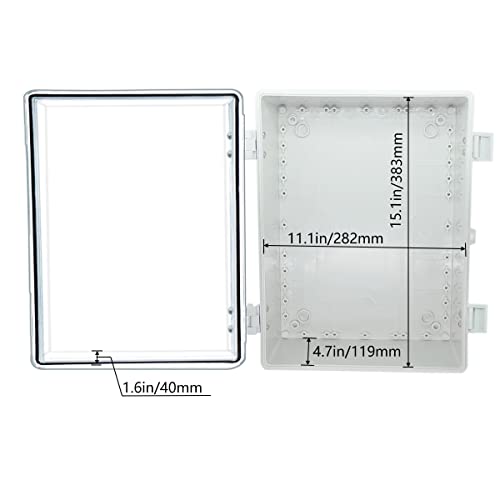 Zulkit Junction Box ABS Plastic Waterproof IP65 Electrical Boxes Hinged Shell Clear Cover Outdoor Universal Project Enclosure with Mounting Plate and Wall Brackets 15.7x11.8 x6.7 inch(400x300x170mm) - size: 15.75" x 11.8" x 6.7"