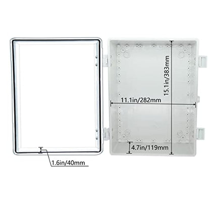 Zulkit Junction Box ABS Plastic Waterproof IP65 Electrical Boxes Hinged Shell Clear Cover Outdoor Universal Project Enclosure with Mounting Plate and Wall Brackets 15.7x11.8 x6.7 inch(400x300x170mm) - size: 15.75" x 11.8" x 6.7"