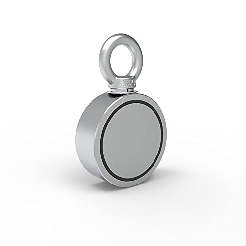 Double Sided Fishing Magnet, Super Powerful Neodymium Magnet with 760lbs Combined Strength with Eyebolt for River Lake Fishing Indoor Outdoor (2.36in Dia) - style: LNM60-3