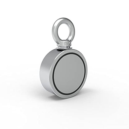 Double Sided Fishing Magnet, Super Powerful Neodymium Magnet with 760lbs Combined Strength with Eyebolt for River Lake Fishing Indoor Outdoor (2.36in Dia) - style: LNM60-3