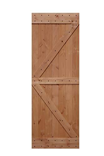 LUBANN 30 in. x 84 in. Rustic British-Brace Hardwood Barn Door Unfinished Knotty Alder Solid Wood Barn Door Slab - size: 30X84 British Brace