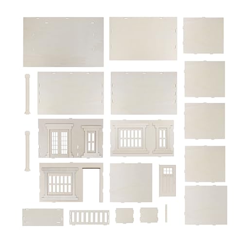 Make Market DIY Miniature Townhome Kit, 1:12 Scale Unfinished Plywood House, Natural, 30" Height, 21-Piece Set