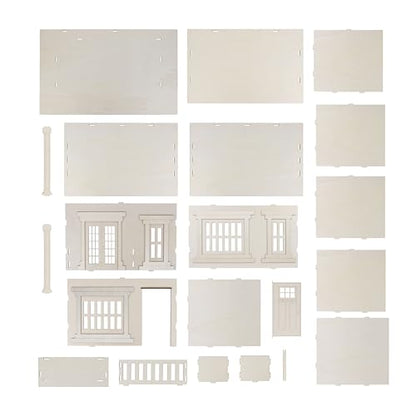 Make Market DIY Miniature Townhome Kit, 1:12 Scale Unfinished Plywood House, Natural, 30" Height, 21-Piece Set
