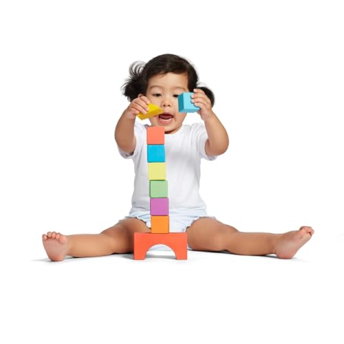 LOVEVERY | The Block Set | Solid Wood Building Blocks and Shapes + Wooden Storage Box, 70 Pieces, 18 Colors, 20+ Activities, Toddler Block Set and Converts into a Pull Car, Ages 12 to 48+ months