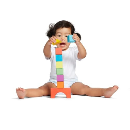 LOVEVERY | The Block Set | Solid Wood Building Blocks and Shapes + Wooden Storage Box, 70 Pieces, 18 Colors, 20+ Activities, Toddler Block Set and Converts into a Pull Car, Ages 12 to 48+ months