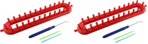 JCBIZ Rectangle Knitting Looms Plastic Weaving Looms Set Scarf Hats DIY Crocheting Handmade Craft Kit with a Crochet Hook and Needle for Knitting Lovers, 26 cm (Red) (Pack of 2) - size: Medium (Pack of 2)