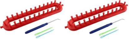 JCBIZ Rectangle Knitting Looms Plastic Weaving Looms Set Scarf Hats DIY Crocheting Handmade Craft Kit with a Crochet Hook and Needle for Knitting Lovers, 26 cm (Red) (Pack of 2) - size: Medium (Pack of 2)