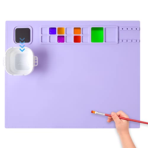 AWOKE Silicone Painting Mat - 20"X16" Silicone Art Mat with 1 Water Cup for Kids - Craft Mat has12 Color Dividers - 2 Paint Dividers (Purple) - color: Lavender