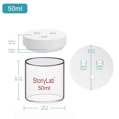 stonylab Single Chamber Non-Sealed Electrolytic Cell, Simple Three-Electrode Reaction Cell, Electrochemical Cell Kit Reactor Electrolyzer with PTFE Lid, No Electrode Included, 50 ml - size: 50 ml