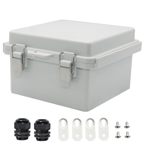 Zulkit Junction Box ABS Plastic Dustproof Waterproof IP67 Electrical Boxes Hinged Shell Outdoor Universal Project Enclosure Grey Clear Cover, Stainless Steel Buckles (5.9"x5.9"x3.5" GC k) - size: 5.9"x5.9"x3.5" GC k