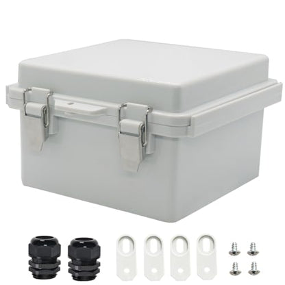 Zulkit Junction Box ABS Plastic Dustproof Waterproof IP67 Electrical Boxes Hinged Shell Outdoor Universal Project Enclosure Grey Clear Cover, Stainless Steel Buckles (5.9"x5.9"x3.5" GC k) - size: 5.9"x5.9"x3.5" GC k