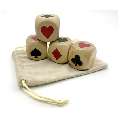 Wooden Euchre Trump Marker Dice Set - Large 1.57" (4cm) Clear Printed Euchre Cube, Trump Poker Game Kit, for Adults & Card Game Lovers (Four Pieces) - color: Four Pieces