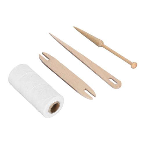 Cotton Warp Thread Kit, Premium 1mm Hand Weaving Supplies with Big Eye Needle and Wooden Rod for Tapestry Crafting, Knitting Projects, 250m Natural Cotton Yarn for Beginners