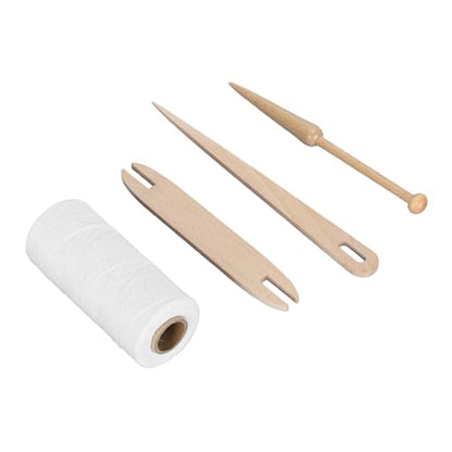 Cotton Warp Thread Kit, Premium 1mm Hand Weaving Supplies with Big Eye Needle and Wooden Rod for Tapestry Crafting, Knitting Projects, 250m Natural Cotton Yarn for Beginners