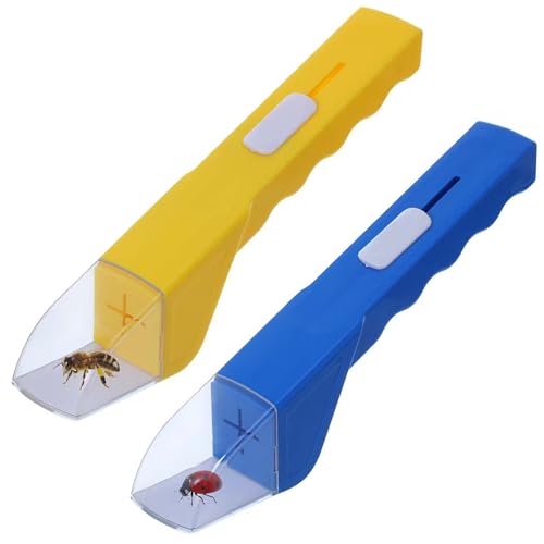 2 Pcs DelloidMaz Insect Catcher Small Animals Catcher Nature Exploration Tool to Capture Butterflies Bees Ladybugs Spiders Bug Catcher for Boys and Girls, Blue and Yellow (2)