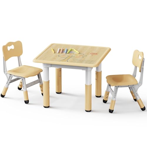 Brelley Height Adjustable Toddler Table and 2 Chairs Set, Beige - color: Beige