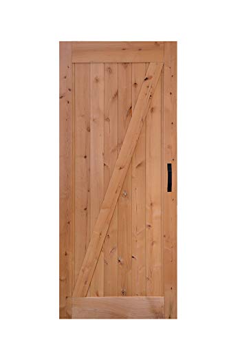 LUBANN 36 in. x 84 in. Urban Style Framed Z-Brace Barn Door Unfinished Hardwood Knotty Alder Solid Wood Dissembled Barn Door Slab with Hardware - size: 36X84 Z Brace
