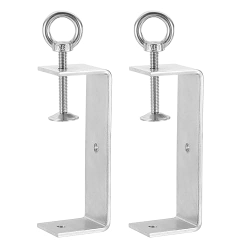 HARFINGTON 2 Pcs 304 Stainless Steel C Clamps 130mm Square Mini Tiger Clamp Adjustable Heavy Duty Metal U Clip with Eye Hook Screw for Woodworking Welding Mounting, Silver - size: 130mm