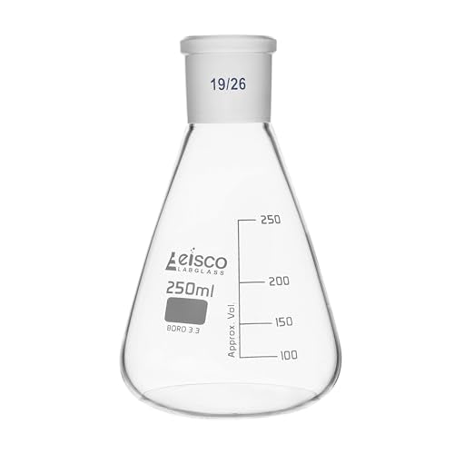 Erlenmeyer Flask, 250ml - 19/26 Joint, Interchangeable - Borosilicate Glass - Conical Shape, Narrow Neck - Eisco Labs