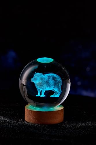 3D Capybara Crystal Ball Lamp with Remote Control, 3.15 inch Crystal Night Light with Wooden Base 16 Colors Change, Glass Figurine Lamp Gift for Girls Boys Wife Girlfriend Mom (Capybara) - color: Capybara