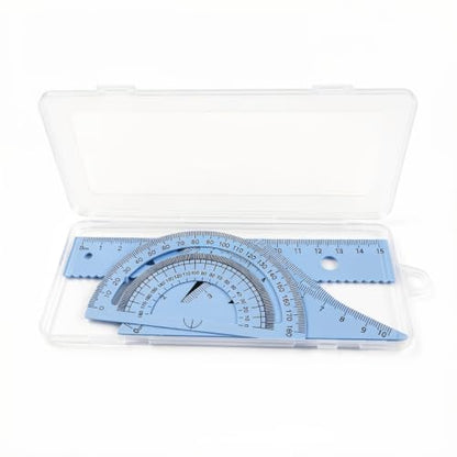 Multifunctional Geometric Ruler Set Protractor Triangle Straight Ruler Hand Measurement Drawing Tools with Storage Box for School Carpentry (Blue-1pc) - color: Blue-1pc