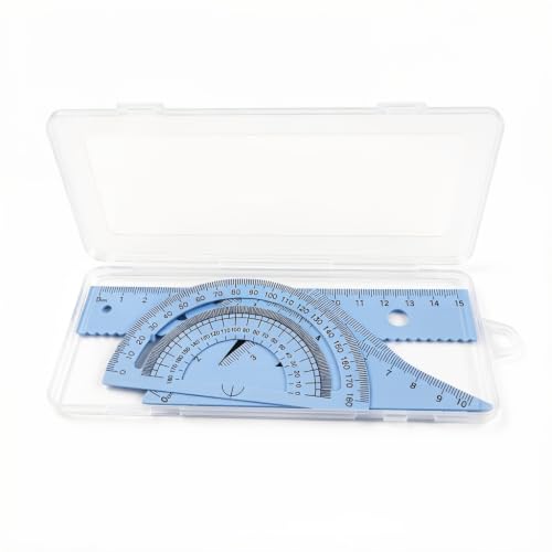 Multifunctional Geometric Ruler Set Protractor Triangle Straight Ruler Hand Measurement Drawing Tools with Storage Box for School Carpentry (Blue-1pc) - color: Blue-1pc