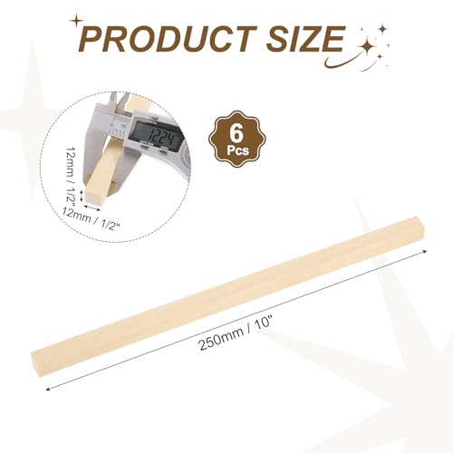 MECCANIXITY 6Pcs Basswood Sticks 1/2"x1/2"x10" Square Wooden Dowel Rods - size: 1/2" x 1/2" x 10"