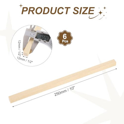 MECCANIXITY 6Pcs Basswood Sticks 1/2"x1/2"x10" Square Wooden Dowel Rods - size: 1/2" x 1/2" x 10"