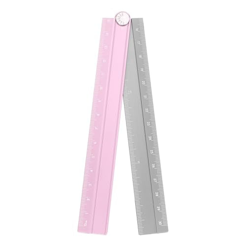 HARFINGTON Folding Straight Ruler 30cm Metric Aluminum Alloy Protractor Foldable Angle Ruler Geometric Measuring Tool with Angle Line for Architects Artists Office, Pink Silver Tone - color: Pink/Silver Tone
