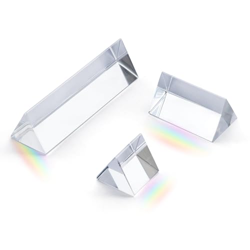 3 Pcs Equilateral Crystal Prisms Set - 1", 2" & 4" Glass Prisms for Physics Teaching, Rainbow Maker & Photography, Light Prism for Refracted Light Spectrum, Optical Triangular Prism Props