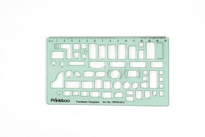 Printtoo Furniture Template Stencil, 2mm Thick Clear Green Acrylic Interior Design Ruler, Furniture Layout Cutouts with Measurements, Drafting Tool for Architects & Designers - color: Series-PRTD-2413A