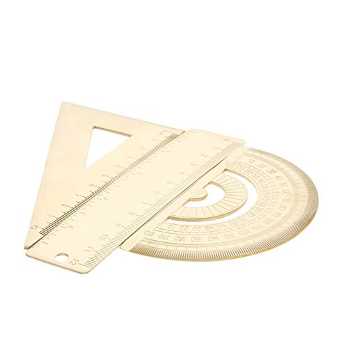 Utoolmart Brass Ruler Set: Triangle, 180 Degrees Protractor, 12cm / 4.7-inch Straight Measuring Tool for Drafting, Drawing, Learning Math, Geometry - size: 1set