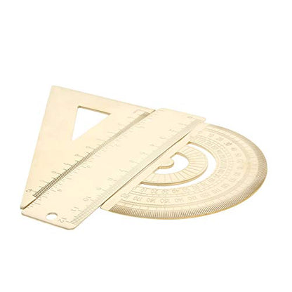 Utoolmart Brass Ruler Set: Triangle, 180 Degrees Protractor, 12cm / 4.7-inch Straight Measuring Tool for Drafting, Drawing, Learning Math, Geometry - size: 1set