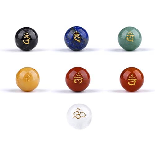 TGS Gems 7pcs Chakra Sphere Crystal Stones Natural Reiki Healing Crystals Gemstones with Engraved Chakra Symbol Chakra Stone Kit for Meditation Crystal - color: Ckl-yq