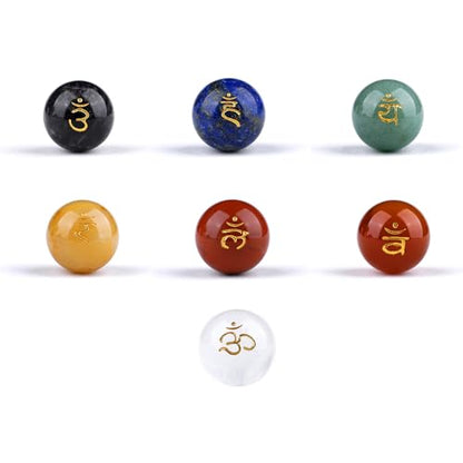 TGS Gems 7pcs Chakra Sphere Crystal Stones Natural Reiki Healing Crystals Gemstones with Engraved Chakra Symbol Chakra Stone Kit for Meditation Crystal - color: Ckl-yq
