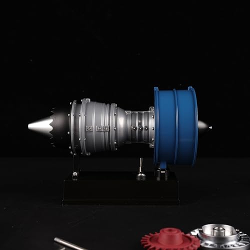 DM122 Mini Metal Turbofan Engine Model Kit that Works, 170+ Parts 1:20 Scale 4.41”H x 7”L x 3”W All-Metal Jet Engine Model with Transparent Cover, STEM Educational Assembly Kit, Desk Decoration Gift