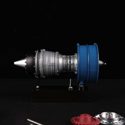 DM122 Mini Metal Turbofan Engine Model Kit that Works, 170+ Parts 1:20 Scale 4.41”H x 7”L x 3”W All-Metal Jet Engine Model with Transparent Cover, STEM Educational Assembly Kit, Desk Decoration Gift