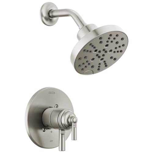 Delta Faucet Saylor 17 Series Brushed Nickel Shower Valve Trim Kit with H2Okinetic Shower Head, Delta Shower System, Shower Faucet Set, Shower Head and Handle, Stainless T17235-SS (Valve Not Included) - color: Brushed Nickel