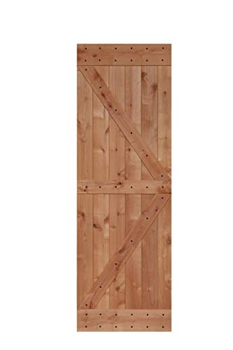 LUBANN 28 in. x 84 in. Rustic British-Brace Hardwood Barn Door Unfinished Knotty Alder Solid Wood Barn Door Slab - size: 28X84 British Brace
