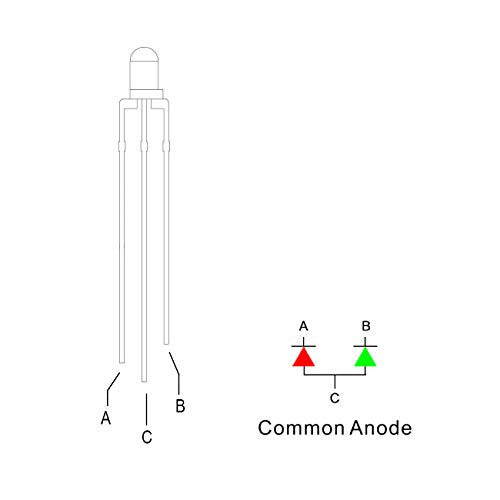 100pcs 3mm Red & Green Lights Bi-Color LED Diodes Common Anode Clear Round Lens +200pcs Resistors (for DC 6-12V) Included, Bright Bulb Lamps Light Emitting Diode - color: [13] Red&green (Common Anode) / 100pcs, style: [A] 3mm Constant Light