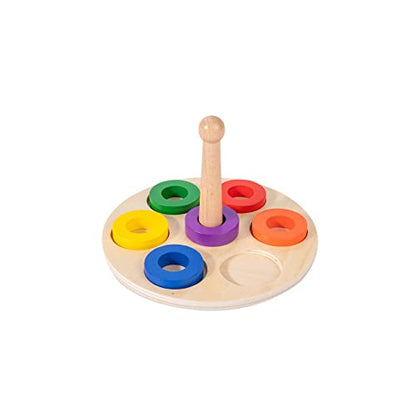 Adena Montessori 6-Ring Rainbow Stacker, 12m+ - style: 6 Rings on Peg