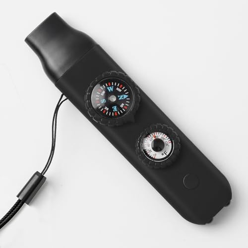 Emergency Survival Safety Whistle，Whistle for Kids with Lanyard,Compass,Thermometer,Ideal for Kayaking, Boating, Hiking, Camping, Climbing - color: Black 2pcs