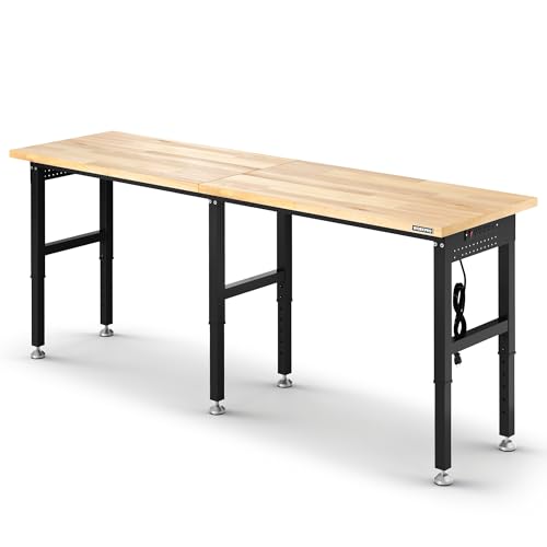 WORKPRO 96" Adjustable Workbench, Power Outlet & Pegboard, 4000LBS Capacity - size: 8FT workbench